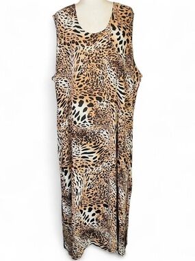 Vintage Y2K Anna Maxwell Plus Size 5X Cheetah Print Maxi Dress Long 100% Rayon